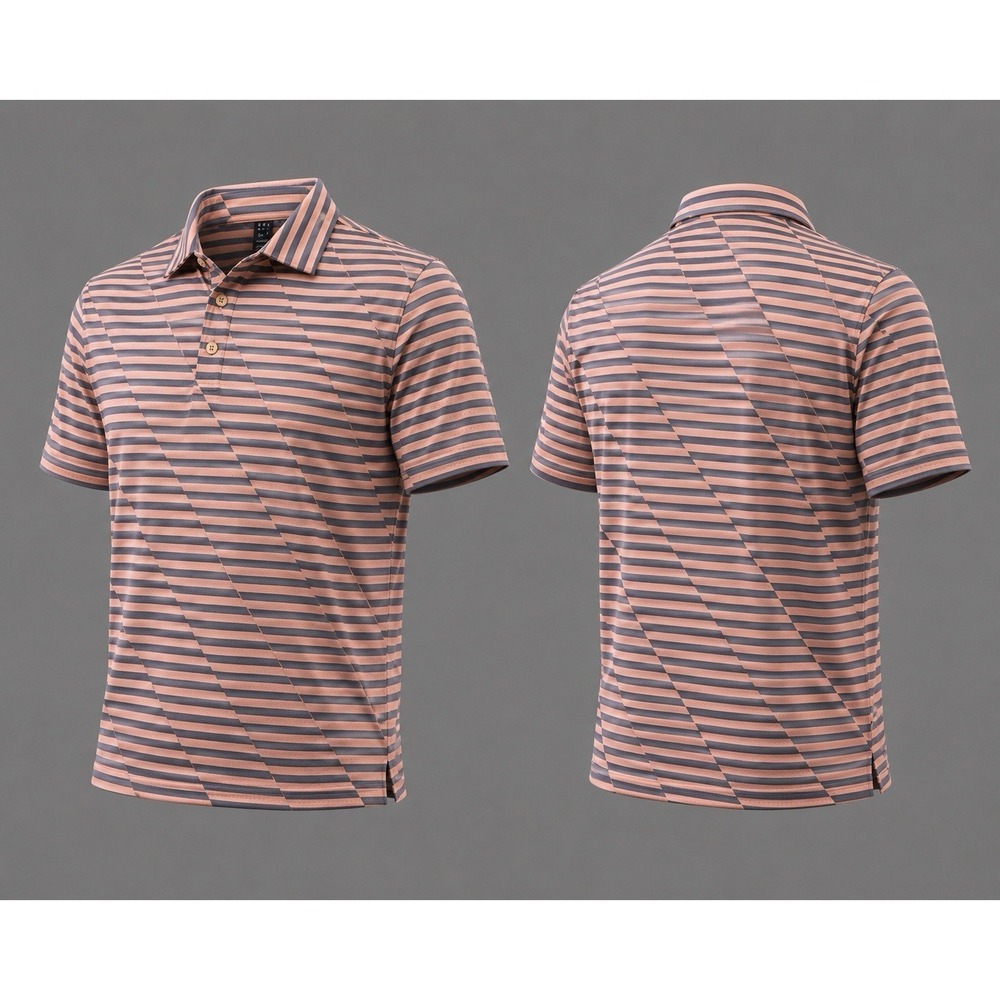 Adidas Golf Shirt Mens MEDIUM PINK BLUE STRIPE Glitch Print Polo